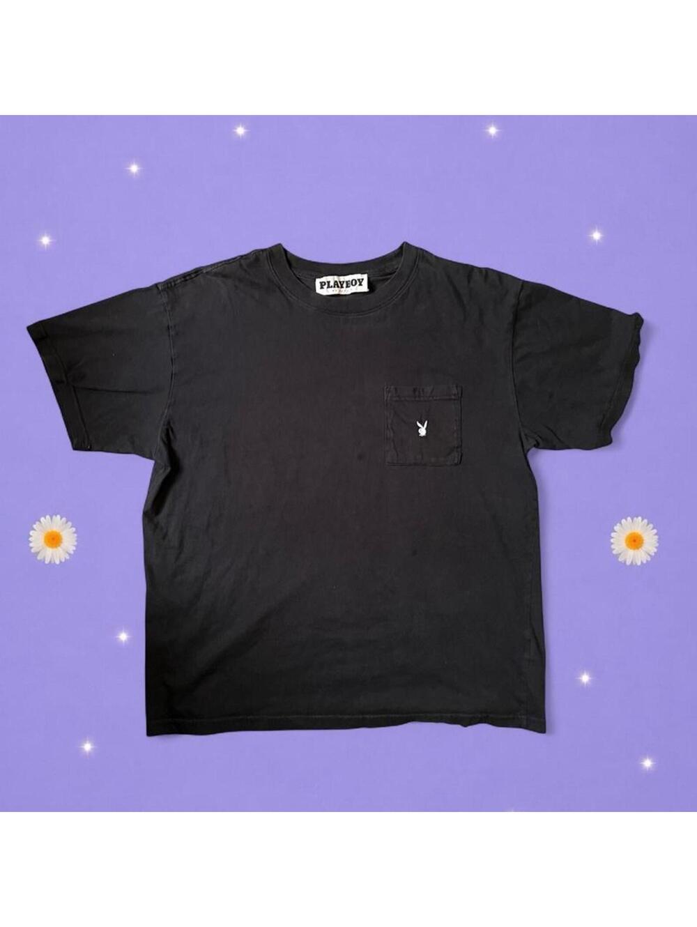 Vintage Y2K Grunge Streetwear Minimalist Playboy Bunny Pocket Tee Size Large 🖤